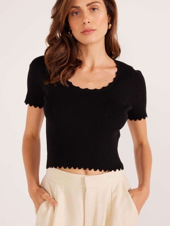 MINKPINK Tops - MINKPINK Laura Scallop Knit Tee Black